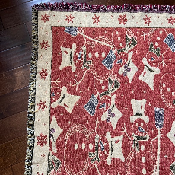 Christmas Winter Snowman Tapestry Afghan Woven Blanket Throw MWW 1996 Cotton - Picture 6 of 13